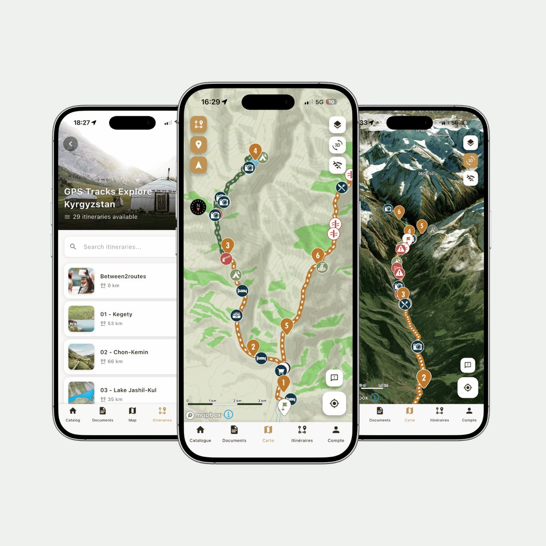OunTravela app for Kyrgyzstan: GPS tracks, offline maps and 3D satellite view