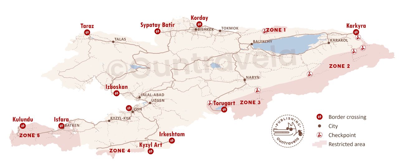 Map of the five restricted border zones in Kyrgyzstan